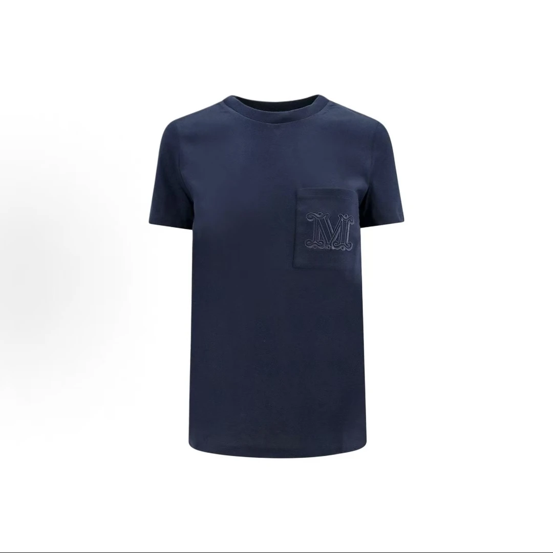 未使用 MaxMara Logo修身短袖 SS24 常规T恤 女款 海军蓝 PAPAIA