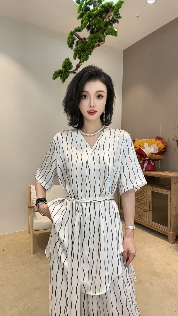 【流光风】丨冰壶玉衡丨新中式时尚气质减龄短袖大码女装套装-7265#