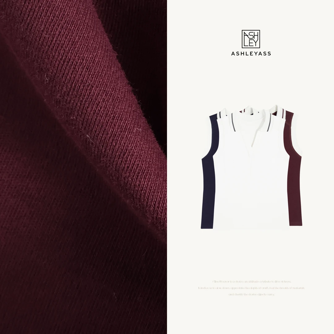 ashleyass“学院Polo”无袖+V领设计简约时髦修身上衣LSS250573R