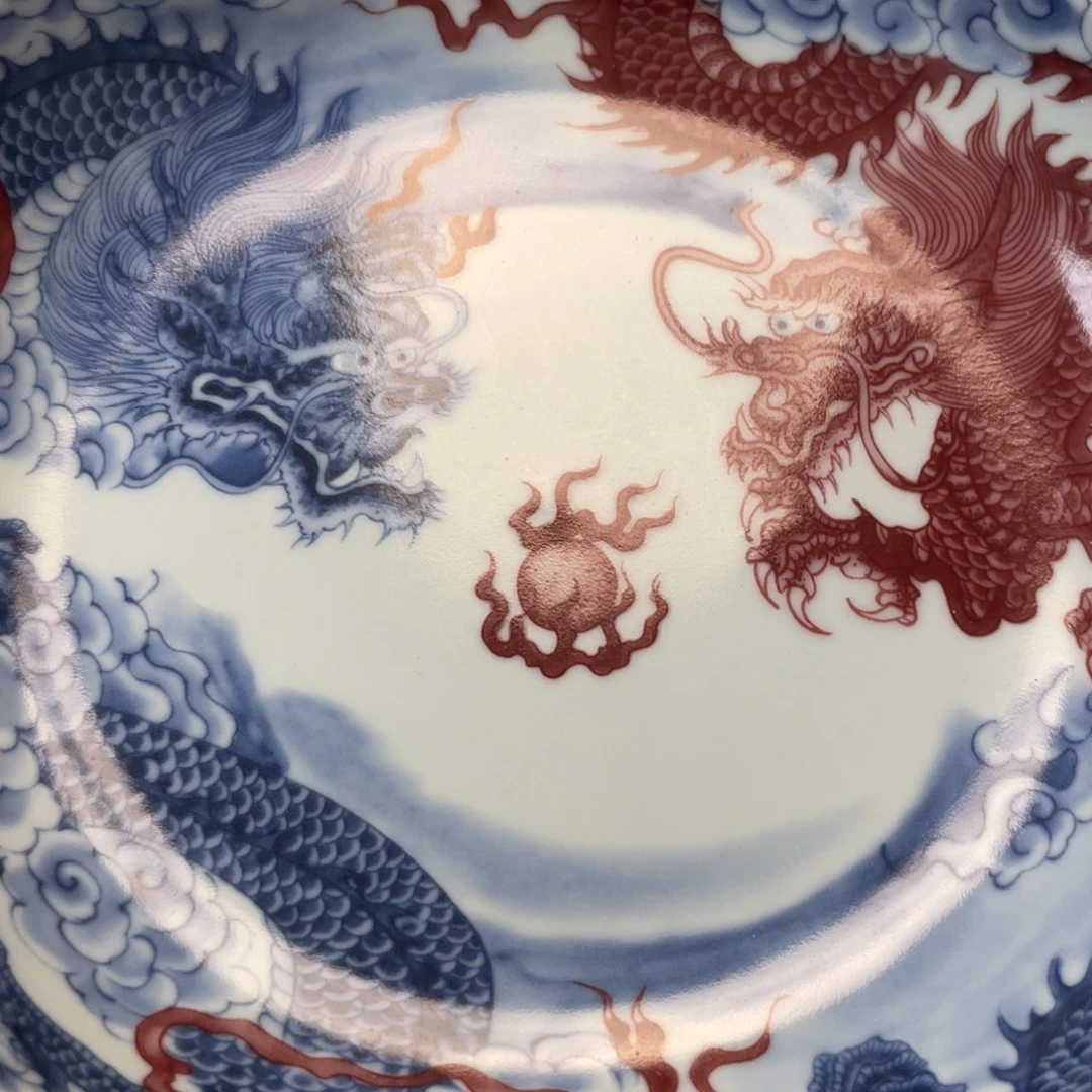 瓷片景德镇双龙戏珠大壶承