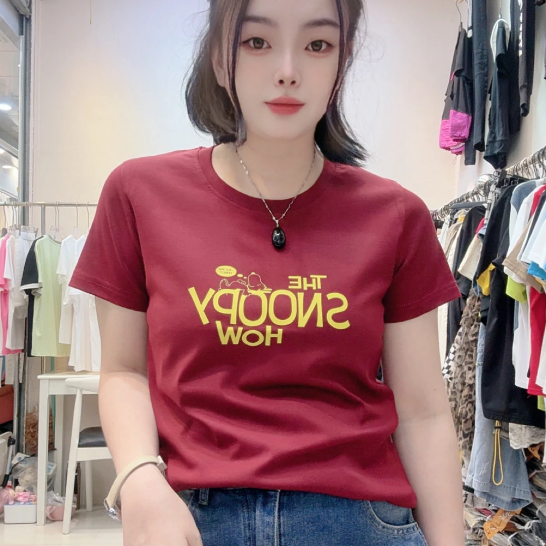 罗纹棉上衣新款圆领正肩弹力显瘦百搭减龄休闲风女t