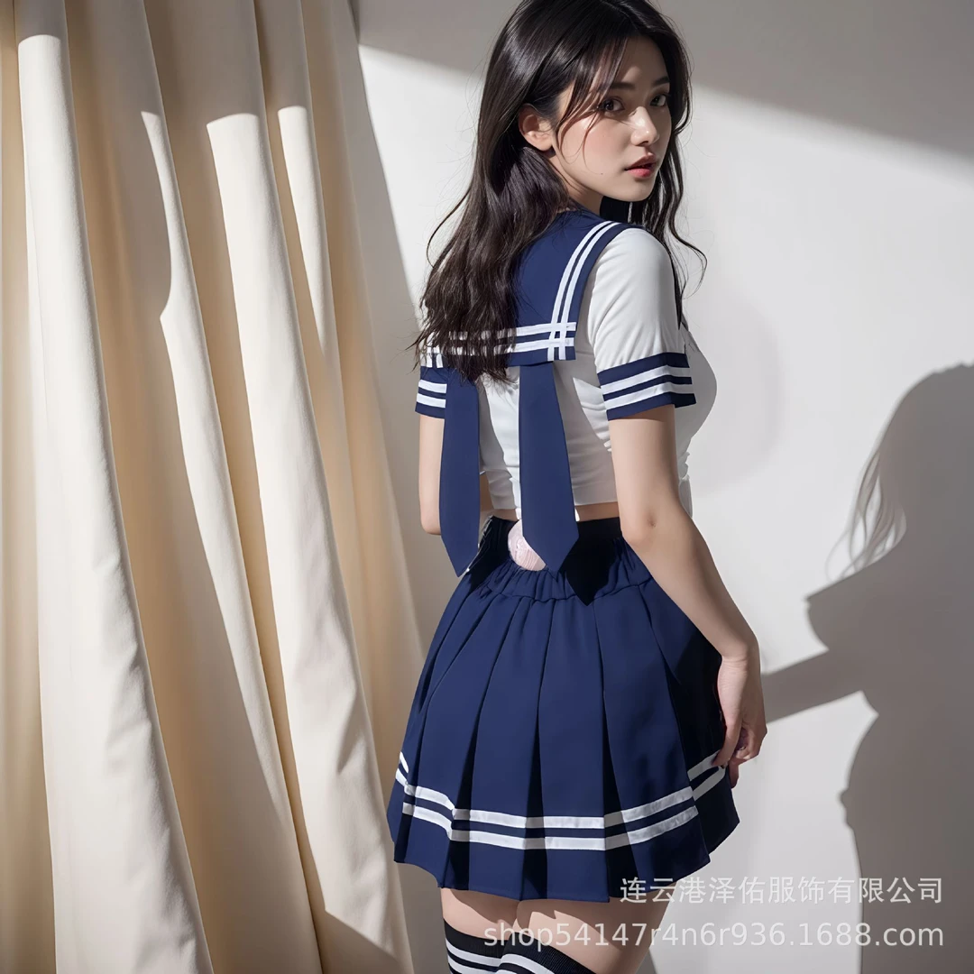 夏季女式学院风空姐女装jk可爱学生服性感短袖蓝白制服角色扮演