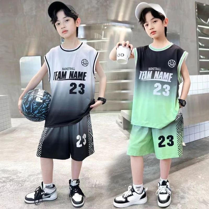 (清凉一夏~)男童夏季速干套装背心短裤短袖两件套