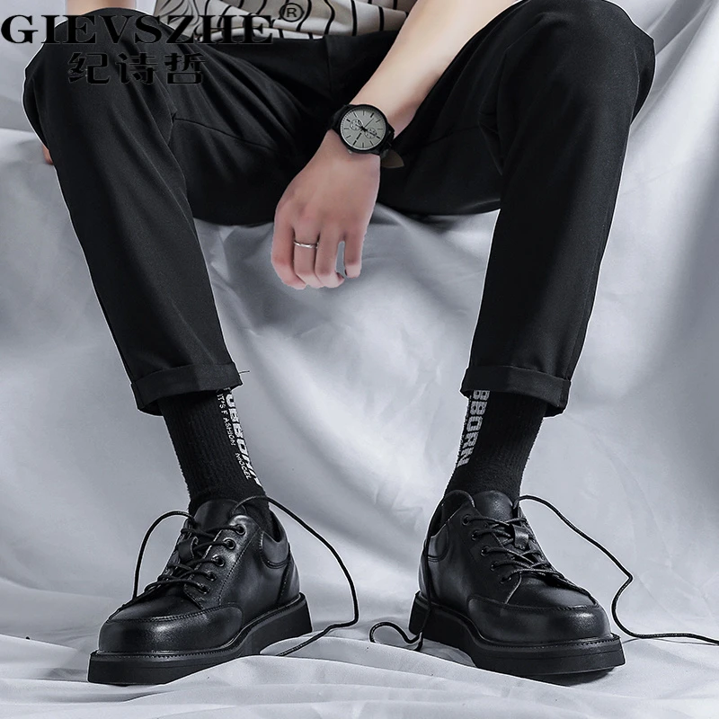 纪诗哲鞋子男款正装黑色真皮厚底增高皮鞋秋季潮流透气英伦风皮鞋