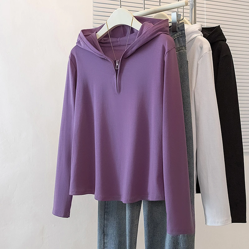 连帽卫衣长袖t恤春秋新2025新款韩版爆款大码胖mm遮肚子上衣女士
