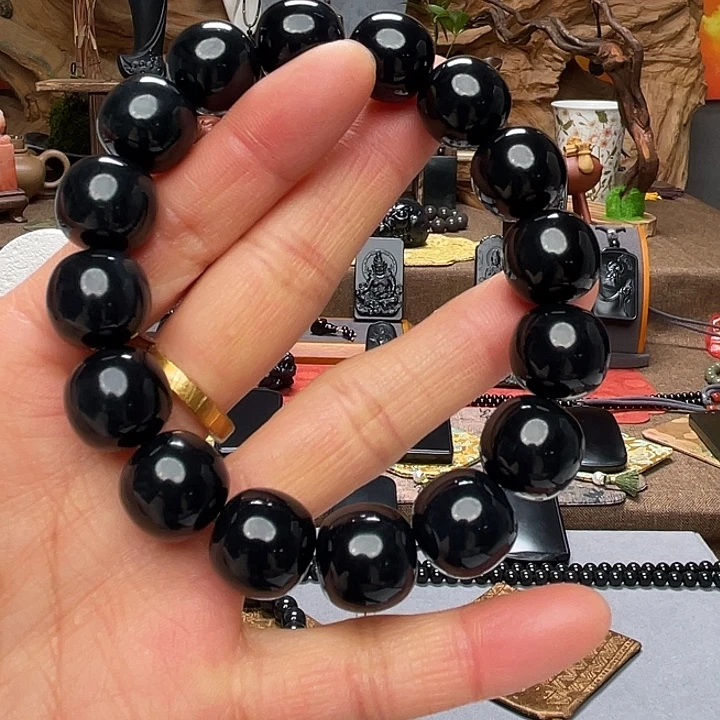 拓***野和田玉（墨玉）未镶嵌手串羊脂级卡14高定老型