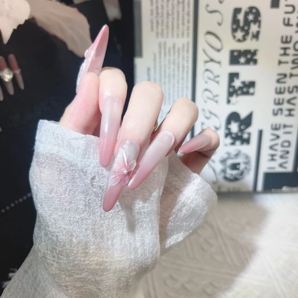 crossher西域冰花长款高级感立体雕花显白温柔穿戴甲气质1034
