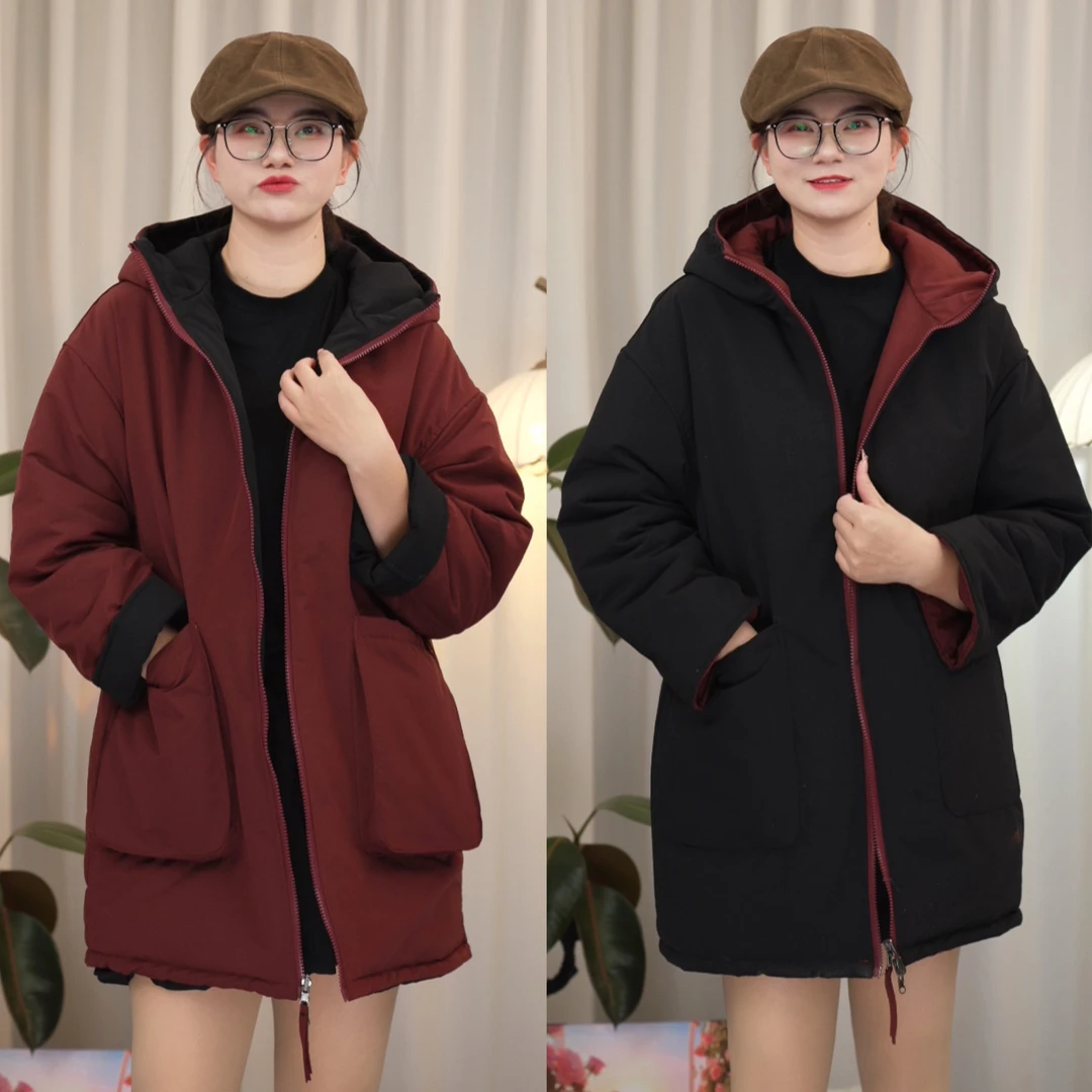 两面穿棉服女冬季新款中长款加厚防寒保暖棉衣宽松显瘦大码棉袄