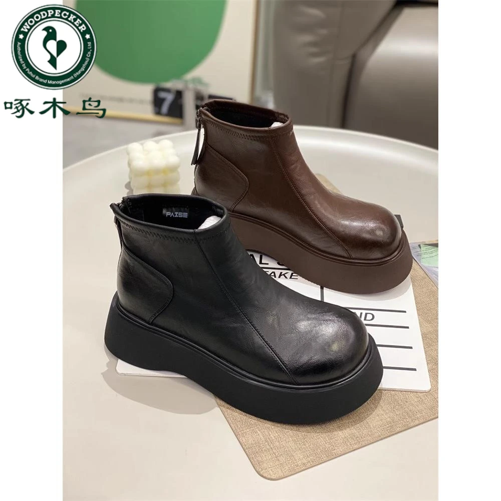 啄木鸟厚底丑萌大头马丁靴女保暖加绒短靴2025秋冬新款英伦风女靴