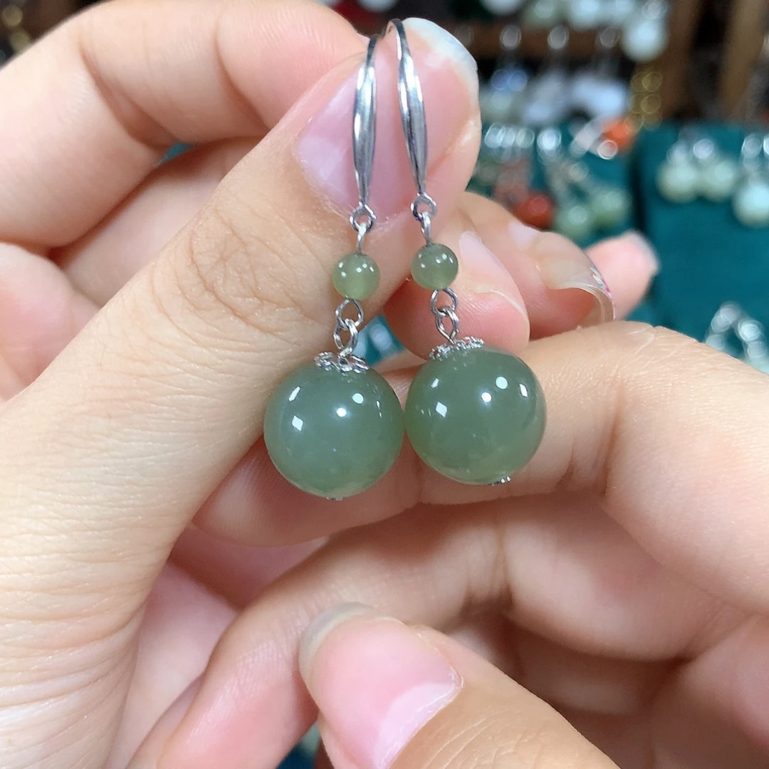 和田玉银S925镶嵌耳饰卡12左右