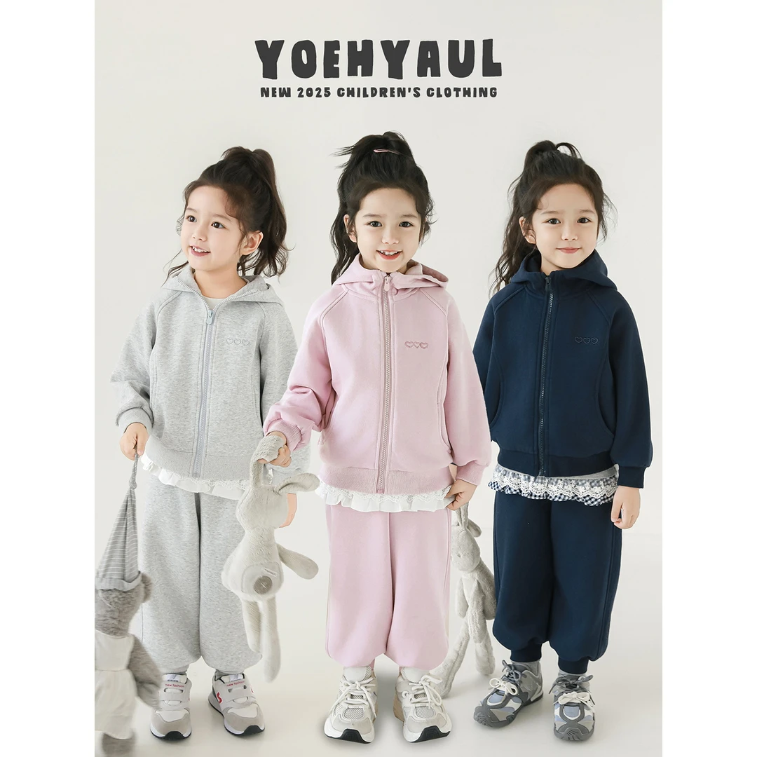 幼悠女童秋装三小爱心运动套装小女孩洋气可爱超萌儿童衣服Q4448