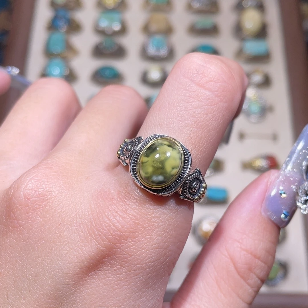 琥珀银S925镶嵌戒指