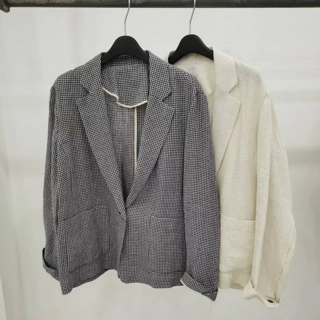 【老板娘专属】千鸟格麻料西服外套
