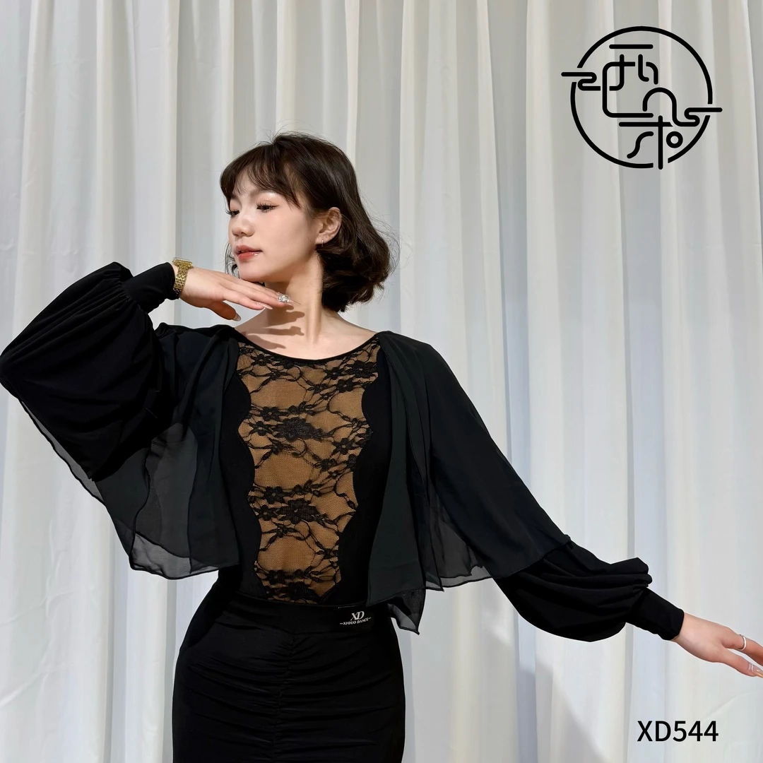 西朵舞服摩登舞蕾丝拼接露背大飘练功服XD544