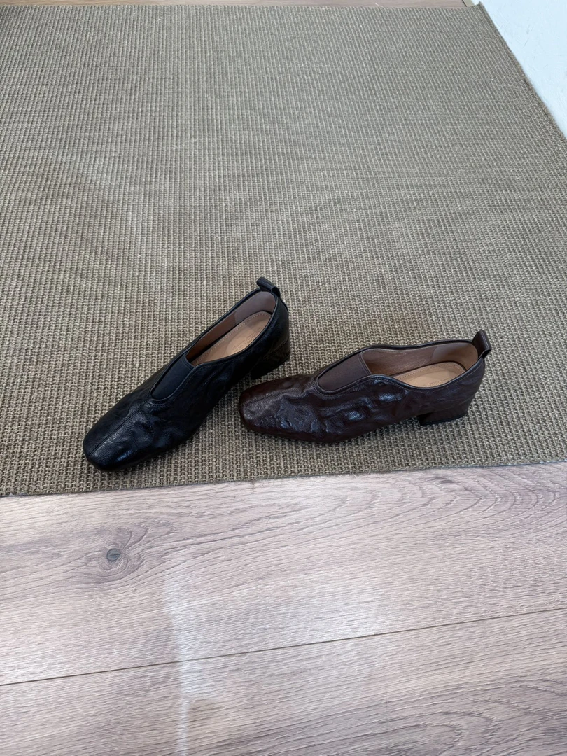 半坊手工女鞋|34-41|3.5cm|春秋新款真皮粗跟透气方头羊皮单鞋女
