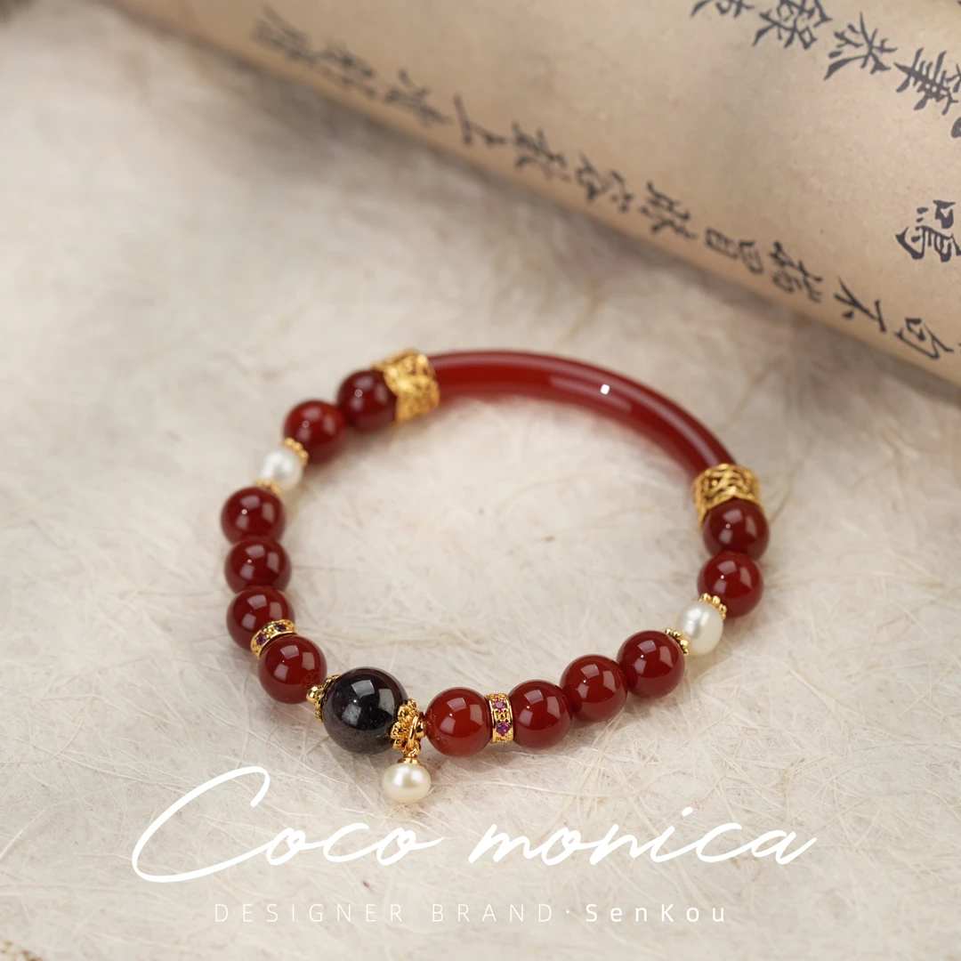 【小霞珠宝】玉髓南红石榴石手链女款珍珠轻奢国风古风AE223