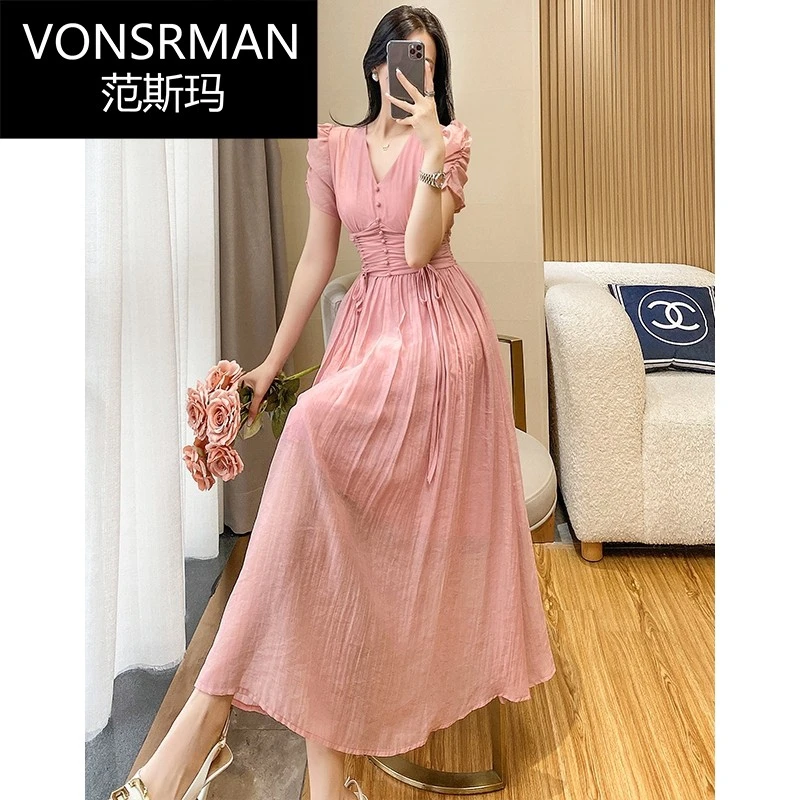 高级感法式连衣裙收腰夏季新款名媛气质显瘦长裙子女小众设计感