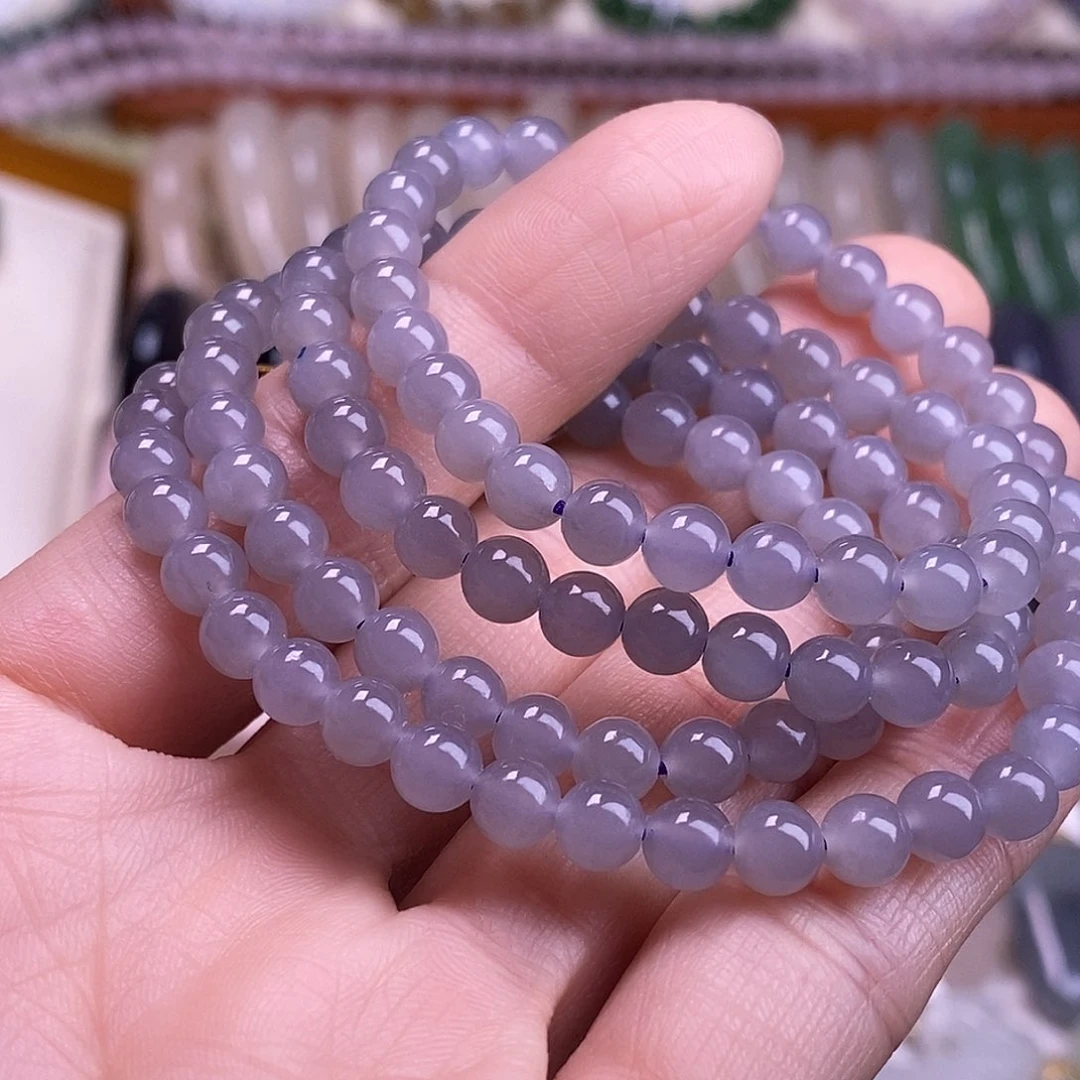 颈饰未镶嵌和田玉冰烟紫5.5mm珠链