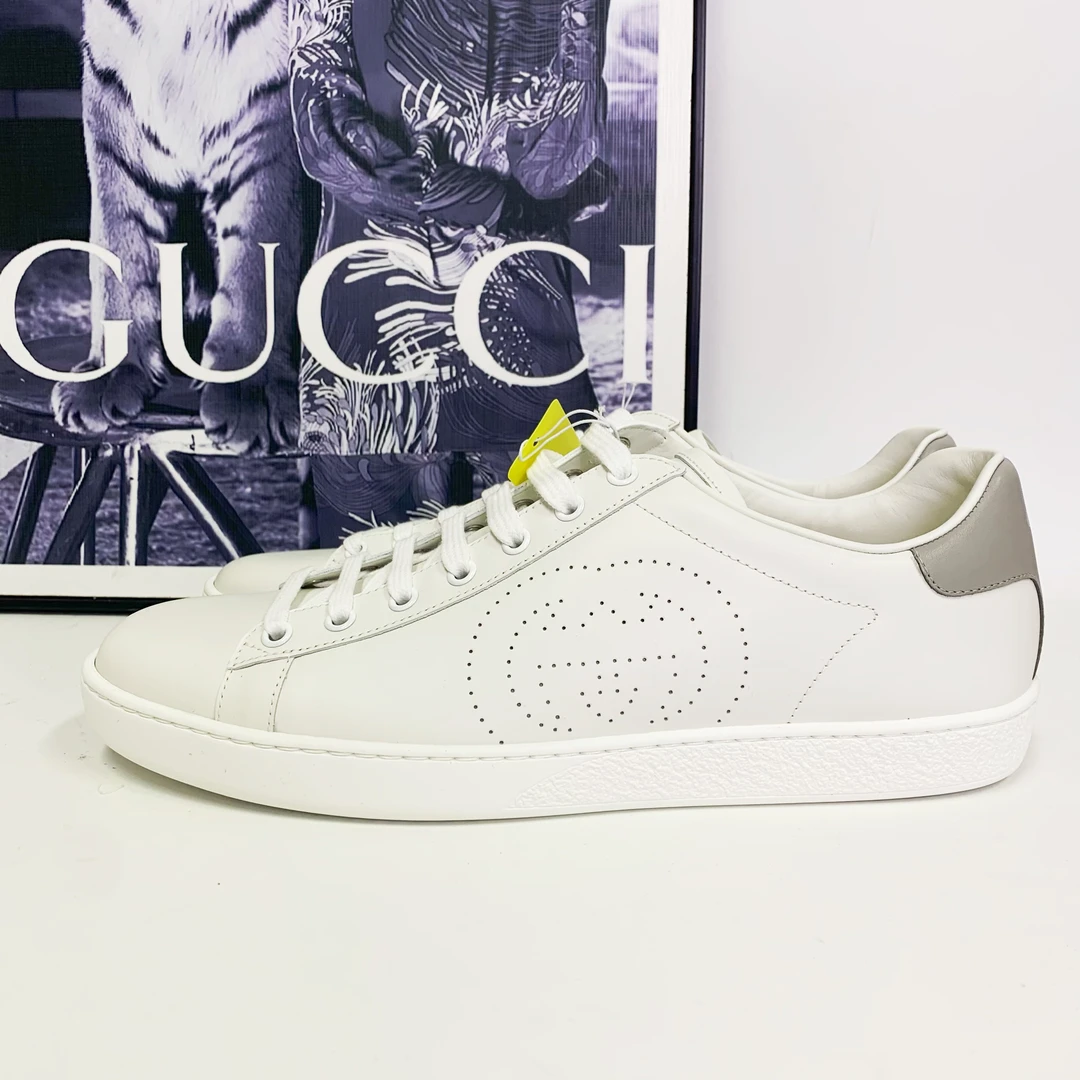未使用 GUCCI/古驰 古驰白色皮面镂空互扣侧标灰尾板鞋百搭