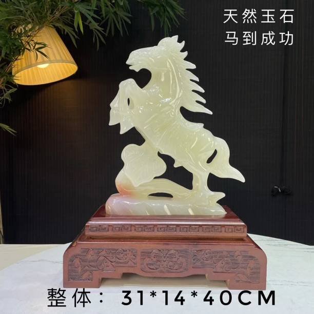 天然玉石雕刻马摆件客厅办公室酒柜装饰