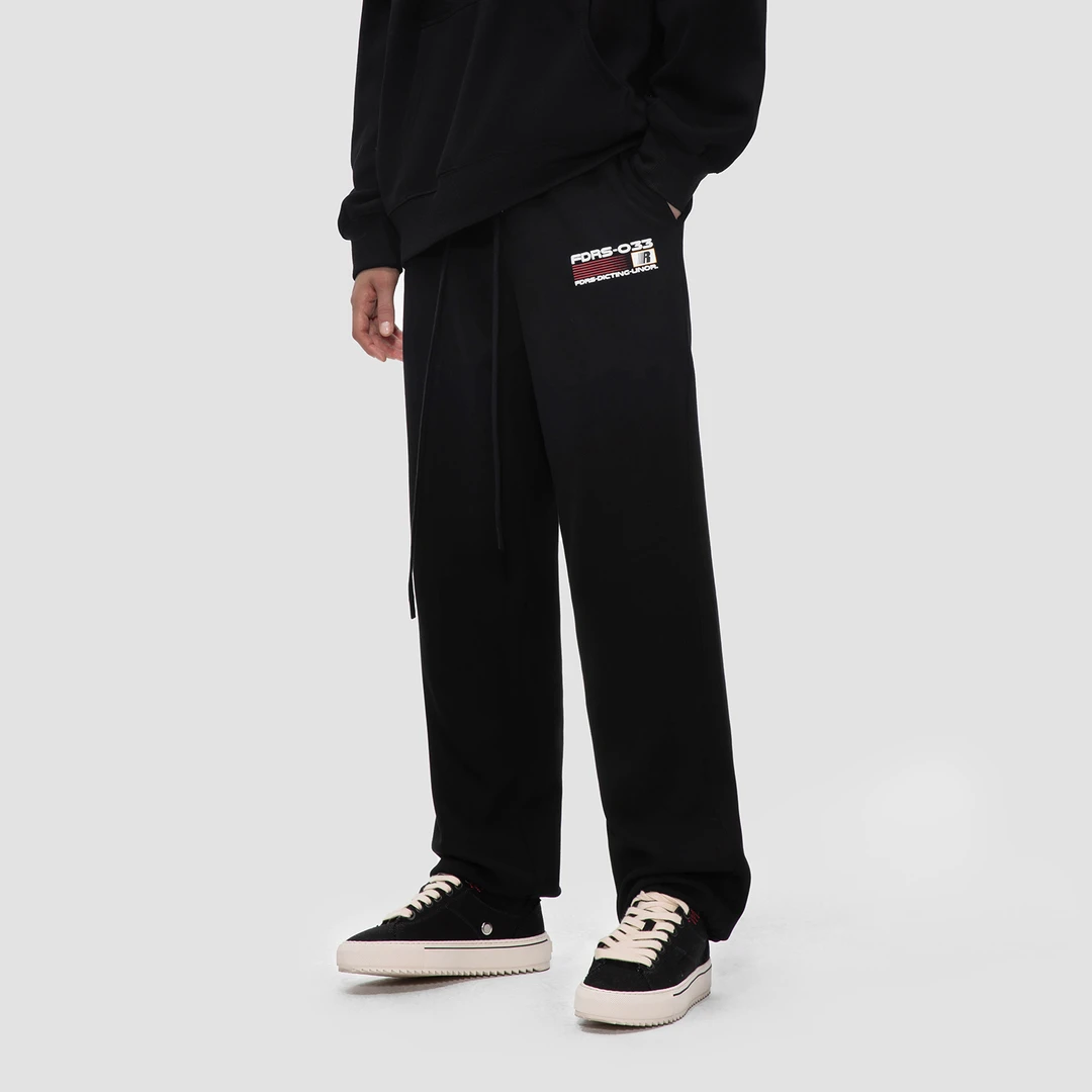 FDR 国潮美式旗帜印花休闲裤男女宽松直筒抽绳卫裤情侣运动长裤子