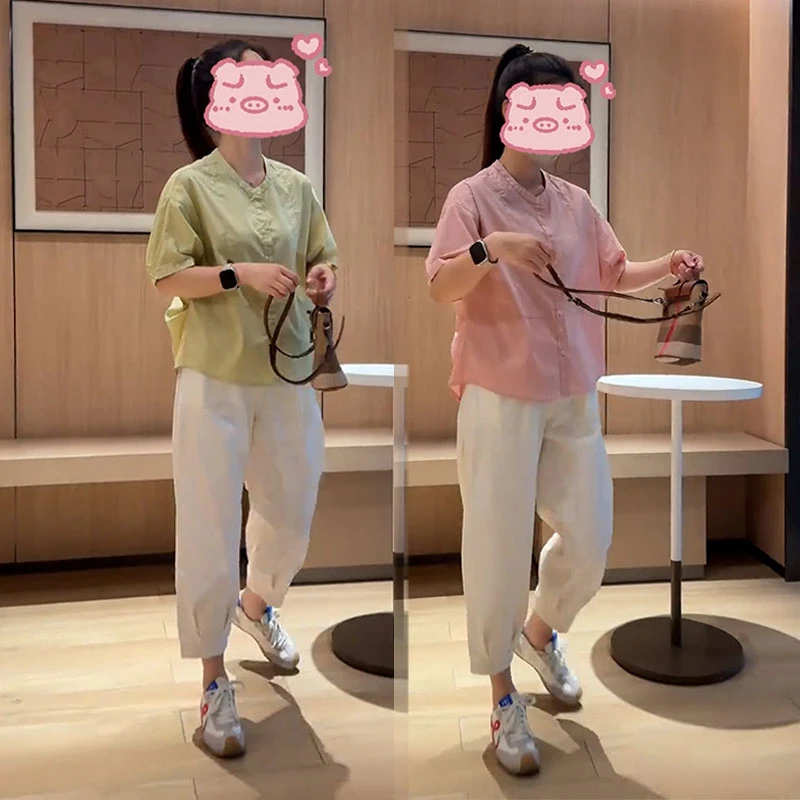 韩系夏日穿搭一整套时尚气质纯色衬衫休闲九分裤今年流行两件套装