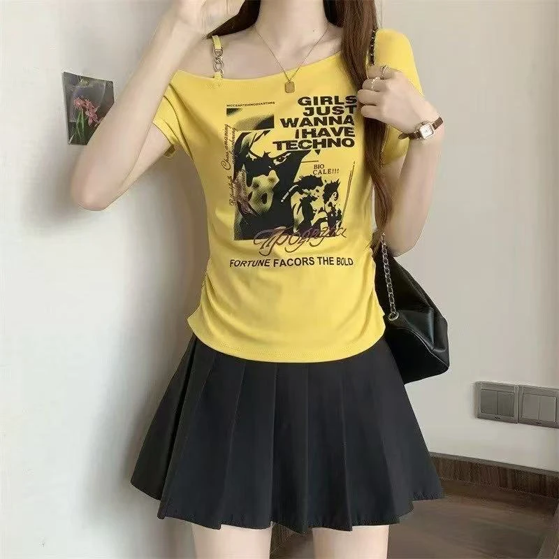 常规字母T恤时尚洋气卡通动漫设计感印花运动小众韩版短袖上衣女