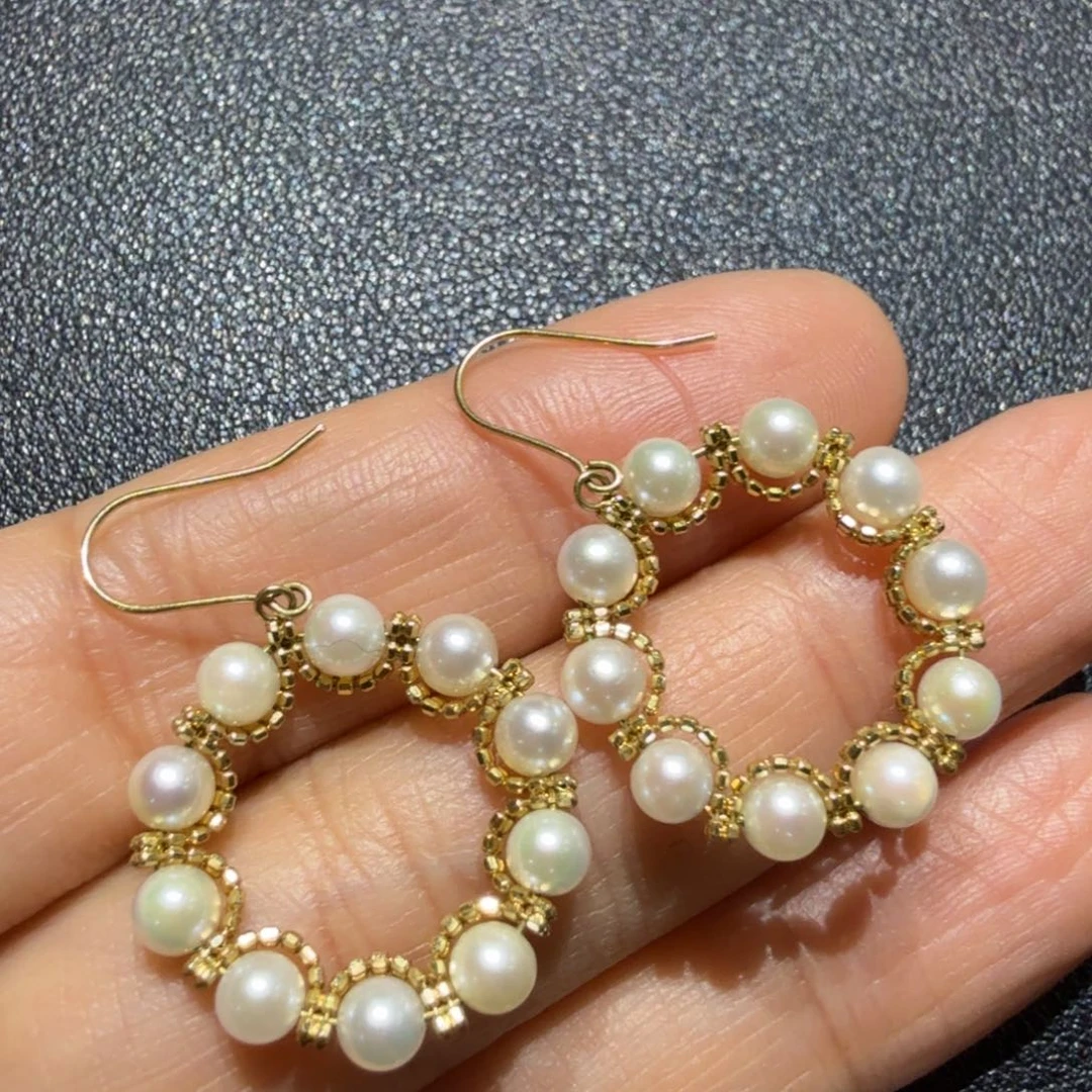 耳饰18K金镶嵌淡水珍珠