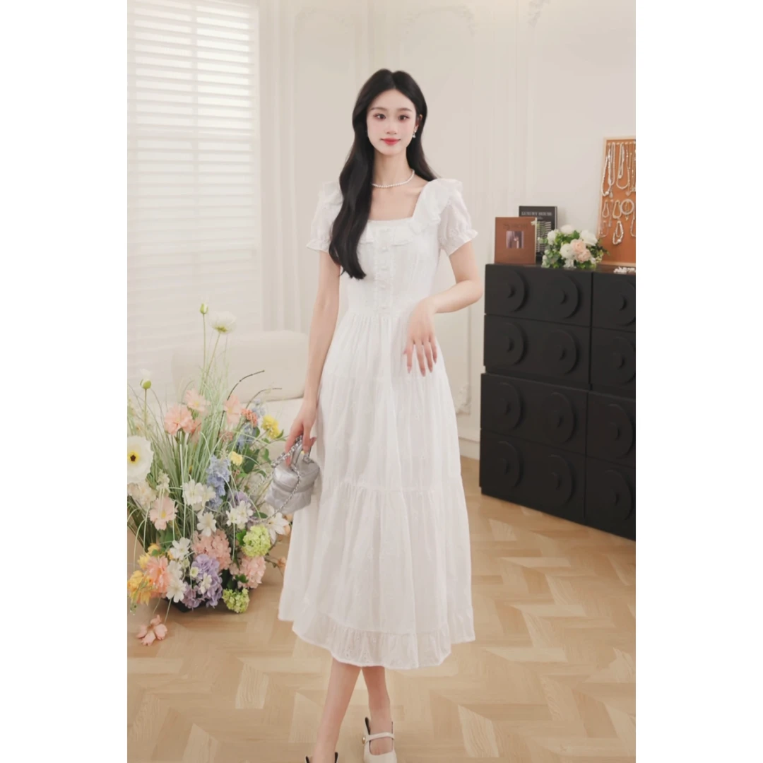 鹿向南【江南茉莉】法式温柔白色连衣裙2025夏季新款显瘦裙L55171