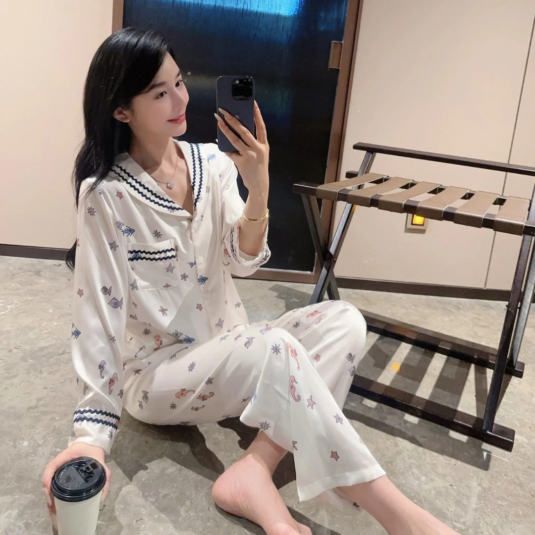 【简繁家梦境旋律】春秋新款冰丝高级感甜美娃娃领公主风薄款家居服