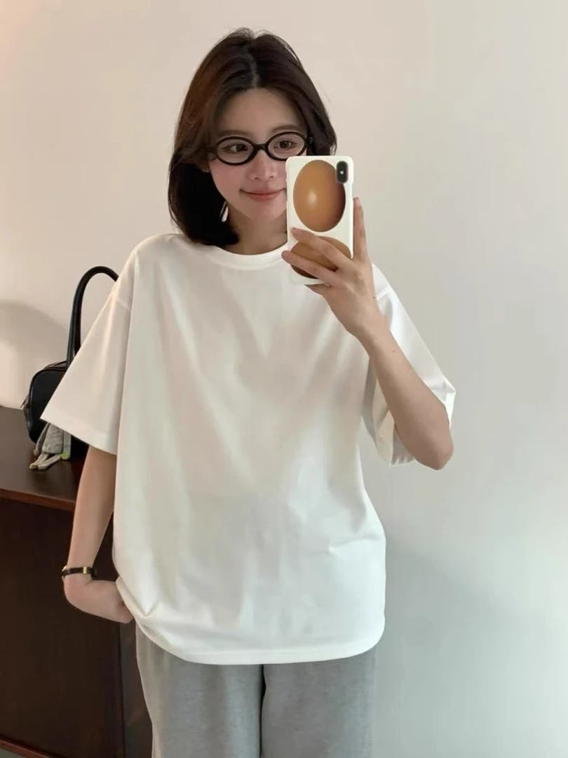 【Halo】eg*东大门2025春款后背logo设计圆领宽松休闲短袖T恤