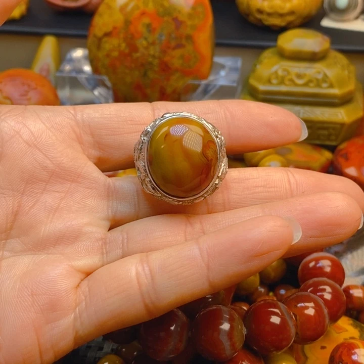 银S925镶嵌戒指玛瑙/玉髓寒*