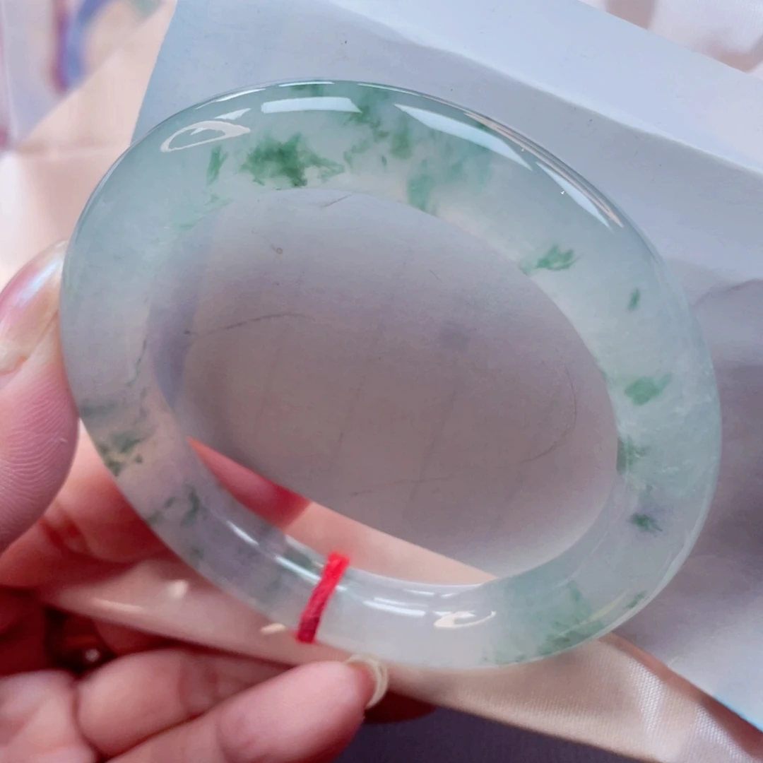 未镶嵌手镯（圆镯）翡翠冰透起荧光飘绿花5354敏 08