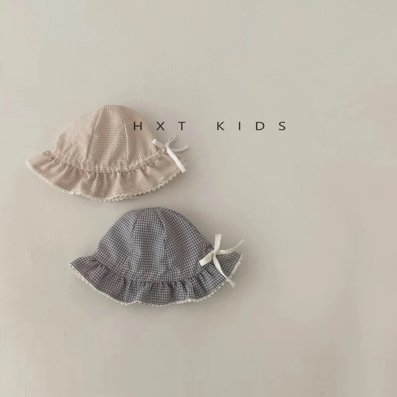 婴儿渔夫帽春秋季洋气可调节格子遮阳盆帽小月龄女宝宝夏天防晒帽