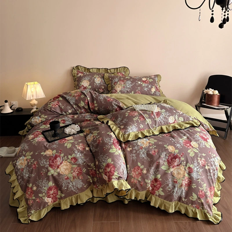 新款全棉法式床盖四件套轻奢美式高档韩式公主风小清新双面欧式