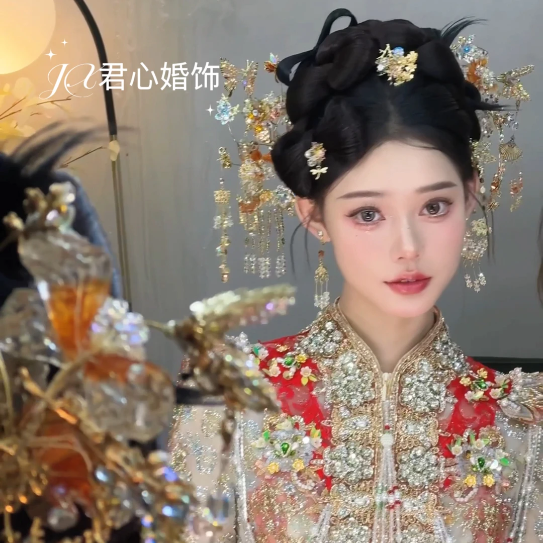 君心家 f4xs香槟金高级感简约发钗小件多件套新娘气质中式头饰