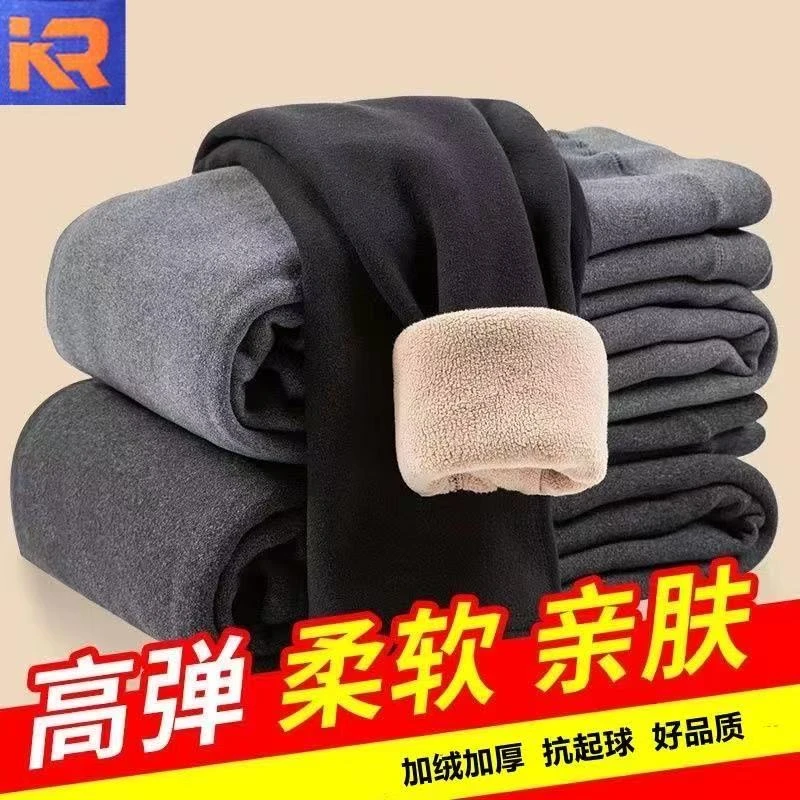 男士保暖裤男加厚加绒一体羊羔绒打底棉毛裤加肥加大秋裤德绒裤冬