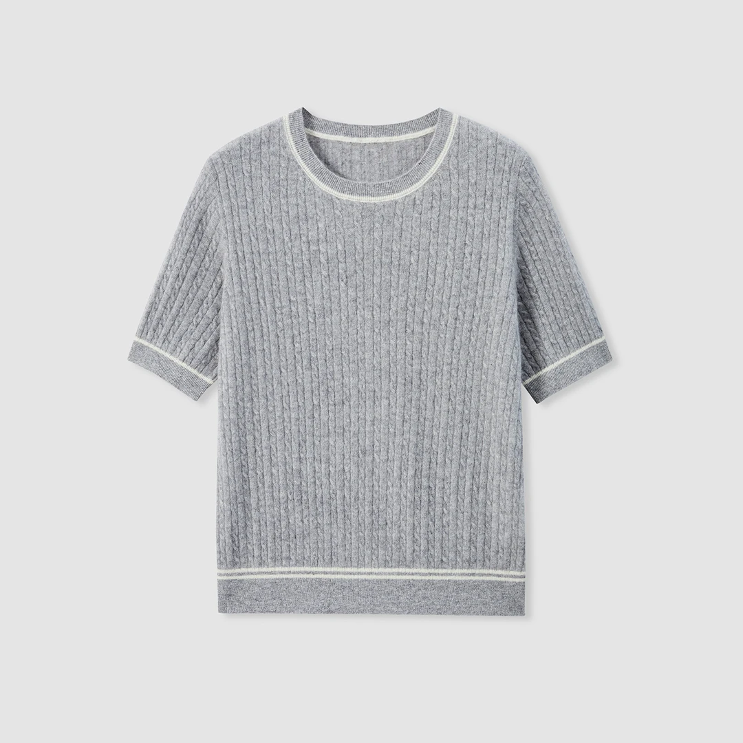 King Deer/鹿王百搭纯休闲简约圆领T恤短袖山羊绒L805538