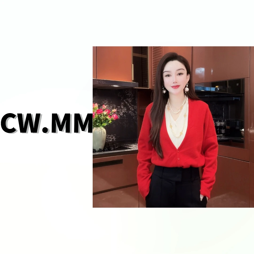 CW.MM【微醺热恋】玫瑰红- 洋气显瘦气质假两件秋冬羊毛毛衣