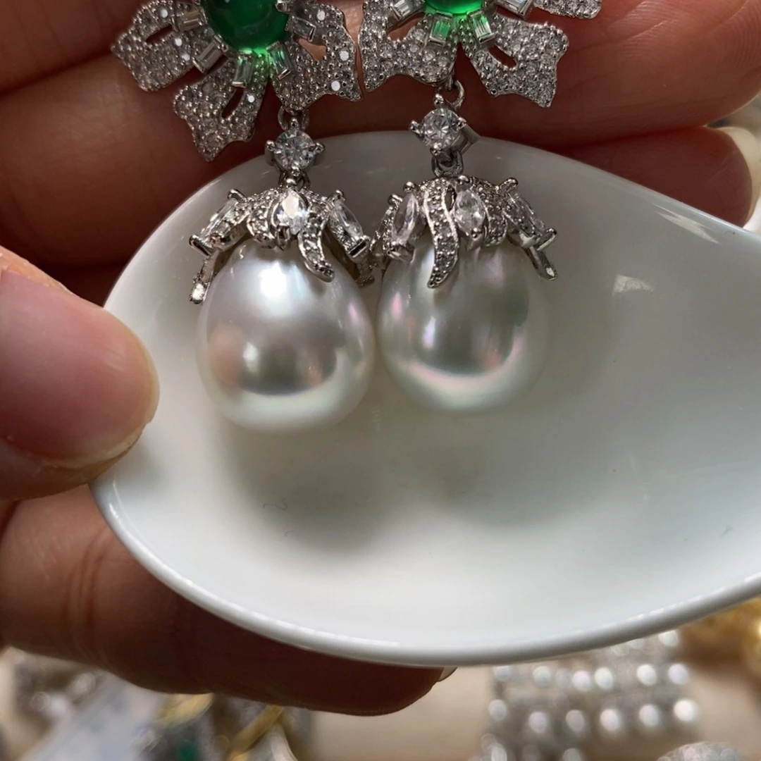 海水珍珠耳饰银S925镶嵌