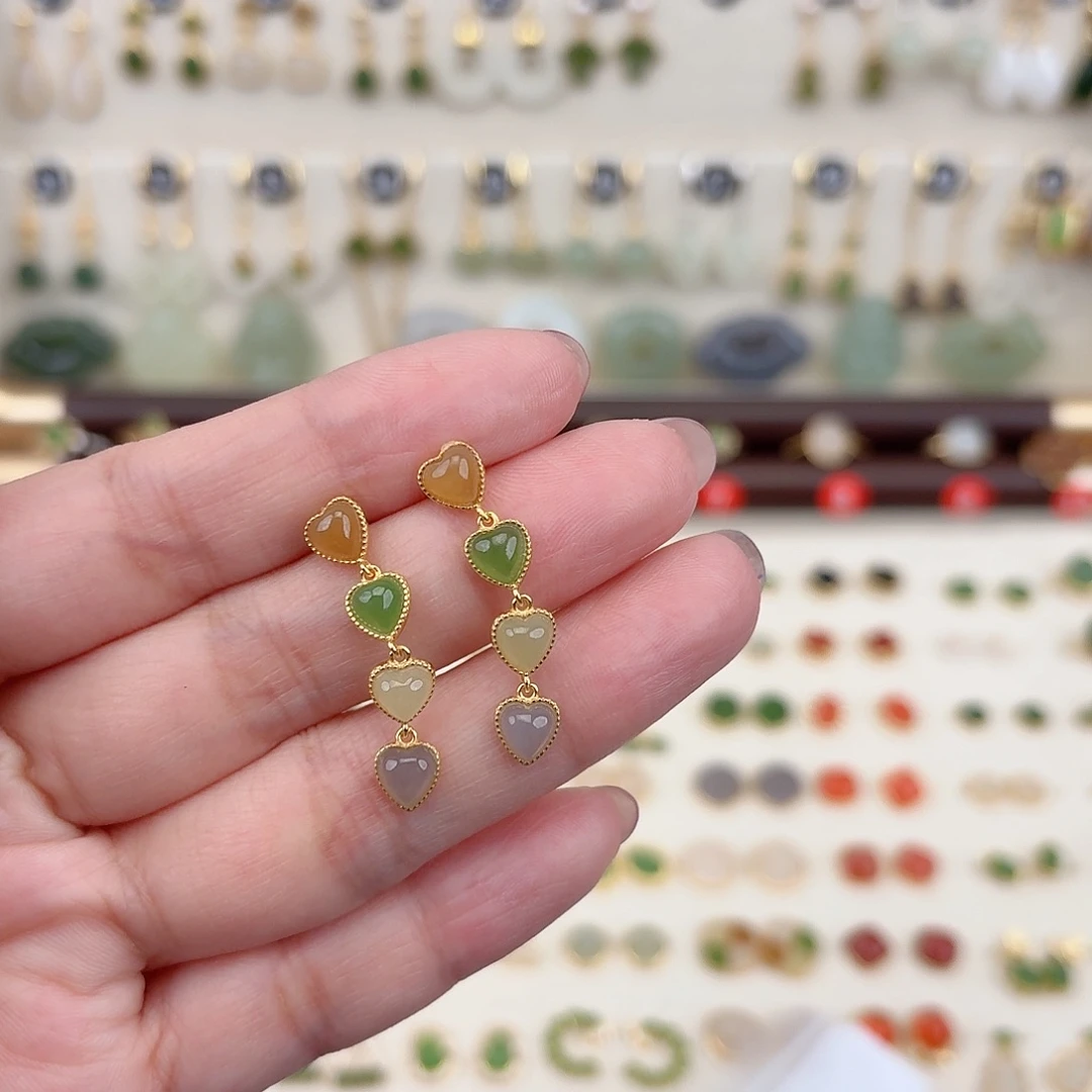 银S925镶嵌和田玉耳饰我***腾