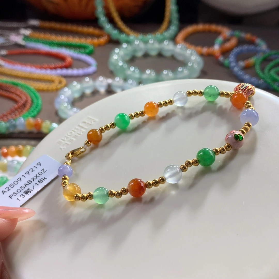 翡翠未镶嵌手链浓色多宝金玉满堂卡5.2-6