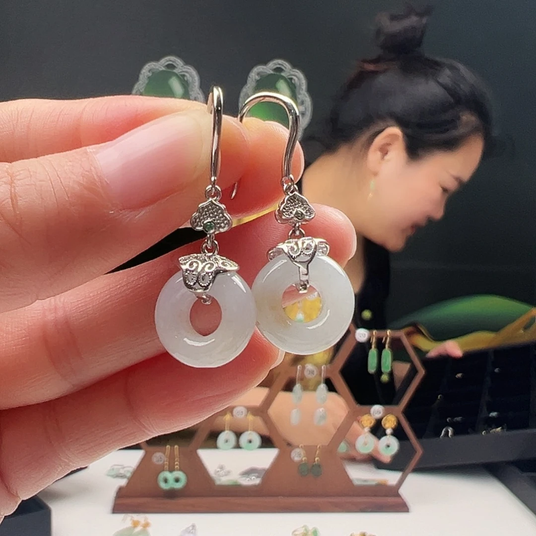 银S925镶嵌翡翠耳饰