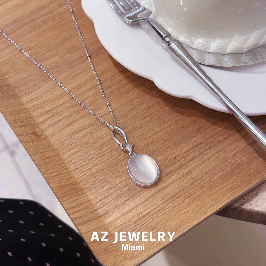 坠链均925银合成锆石 【荔枝冻】冰透温润猫眼气质吊坠项链轻奢礼物