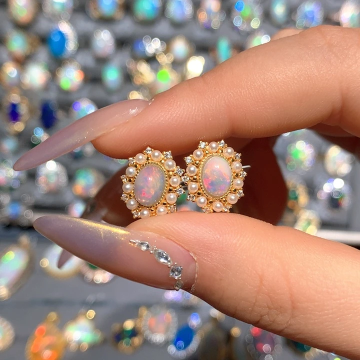 欧泊欧泊耳钉t银S925镶嵌