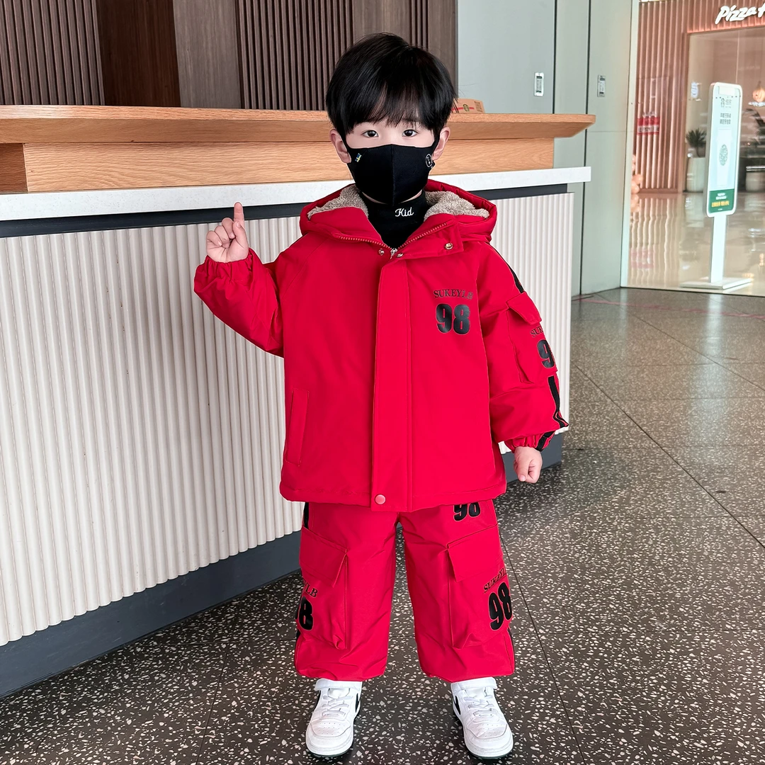 男童棉衣套装冬季2025新款儿童加绒加厚外套男宝宝帅气小少爷衣服