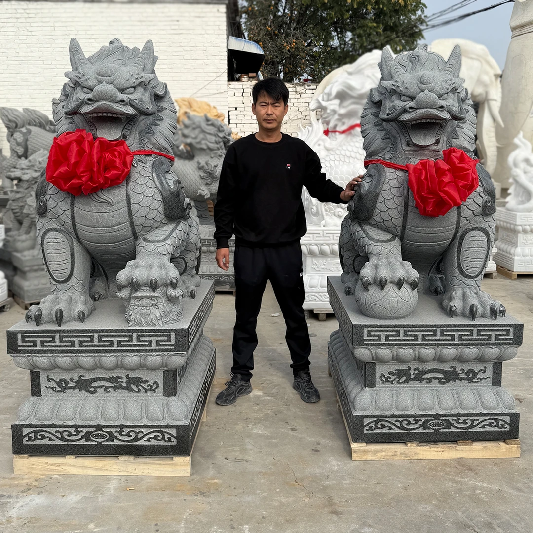 大型石雕麒麟一对大理石花岗岩汉白玉酒店公司会所祠堂门口摆件