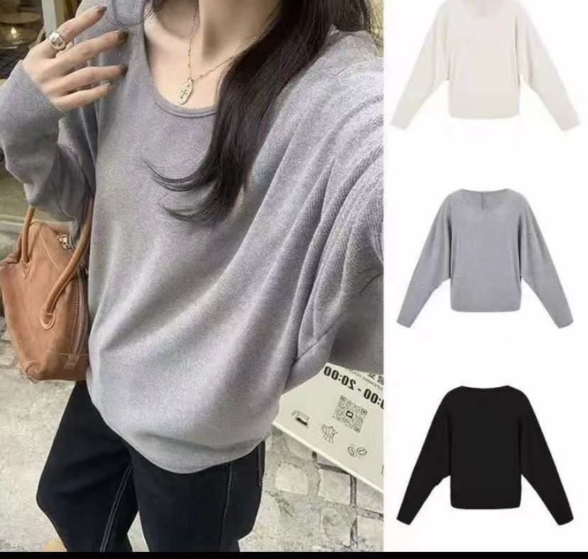 2025秋季新款蝙蝠袖气质上衣慵懒宽松显瘦长袖T恤百搭打底衫7111