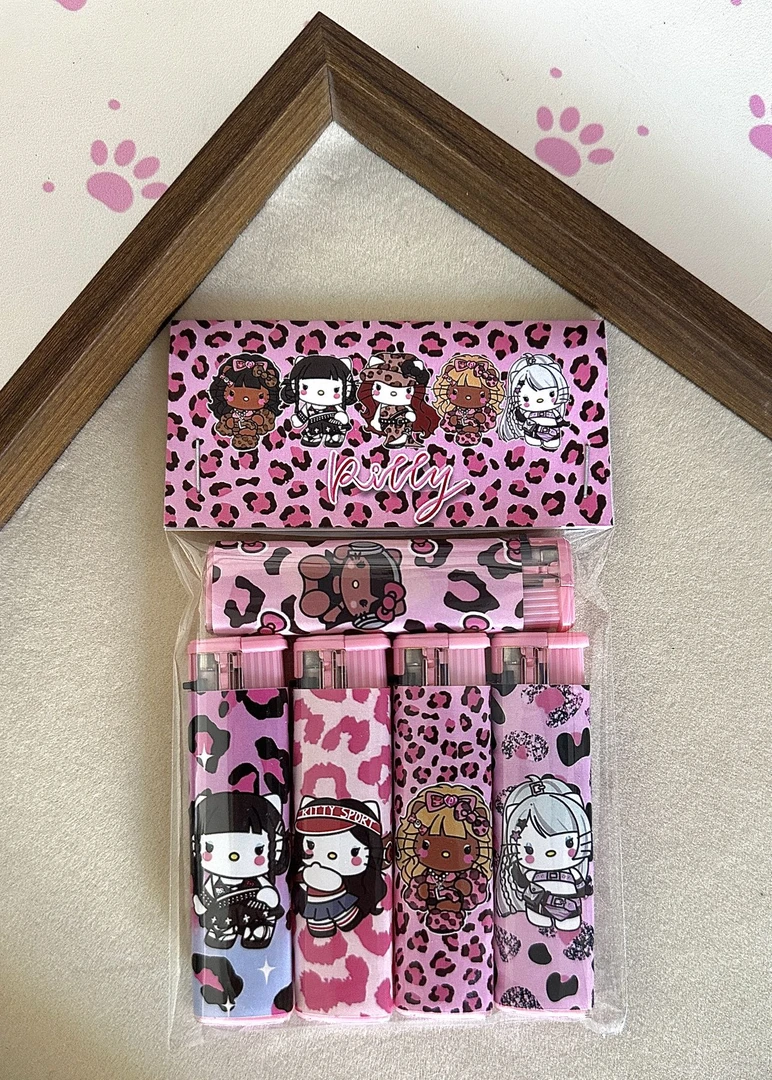 豹纹kitty打火机创意少女心卡通超酷粉色火焰防风火机