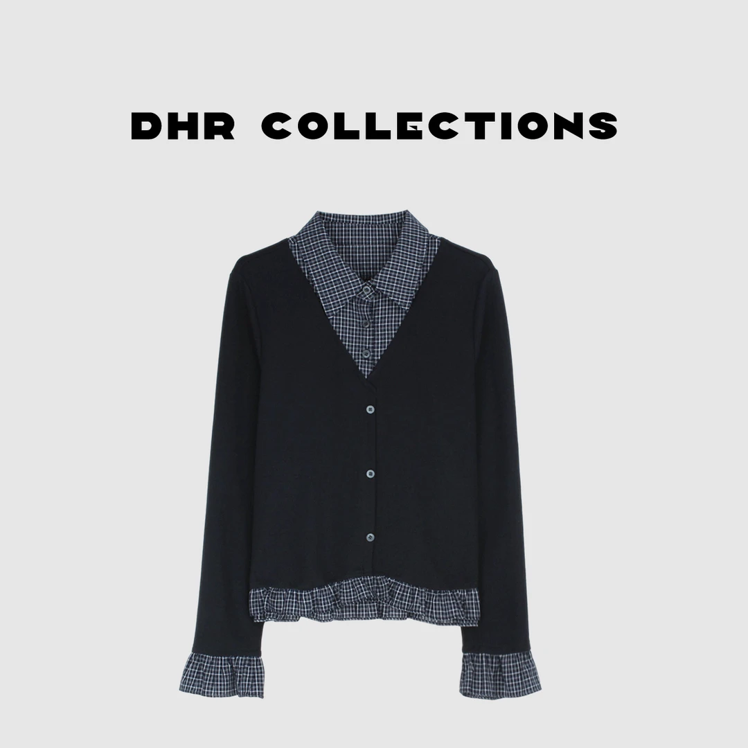 豆豆6【假两件格子衬衫】秋季外穿洋气减龄衬衣显瘦百搭上衣-DQ1728